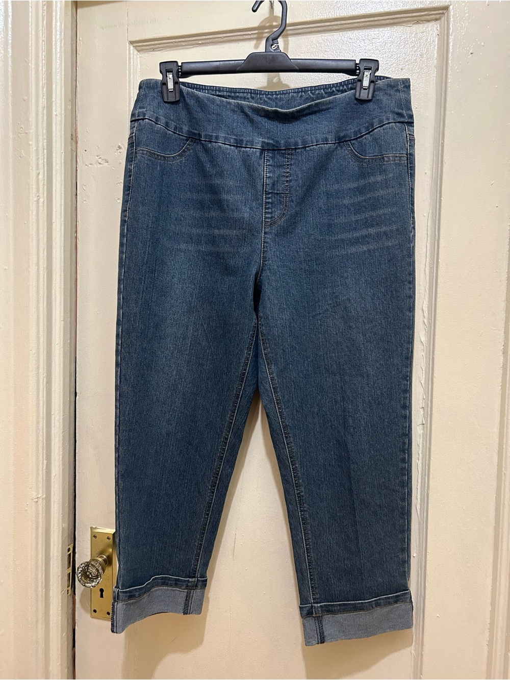 Soft Surroundings Women’s Dark Blue Stretch Cropped Pull-On Jeans Sz L